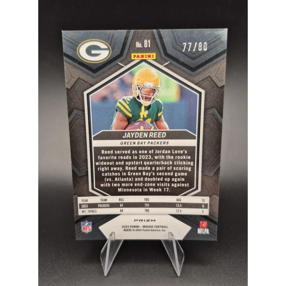 2024 Panini Mosaic Jayden Reed #81 Mosaic Choice Fusion Red and Yellow /80